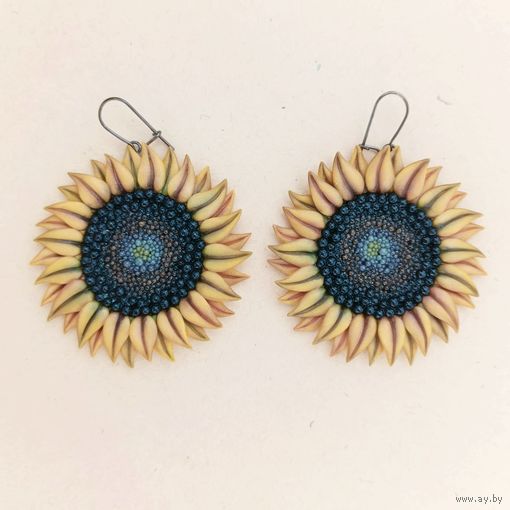 Подсолнухи. Серьги ручной работы.