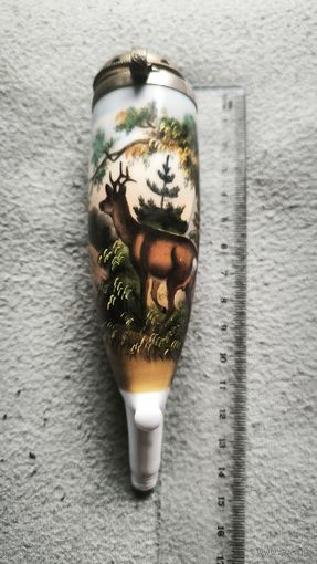 Антикварная фарфоровая чашка трубки."Благородный олень". Германия.19в Охотничья серия "Егерьская"