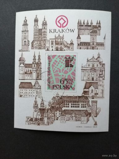 Польша 1982 Блок Mi.90 с маркой "Краков" (гашение с клеем) Mi.2843 каталог 1.50 евро