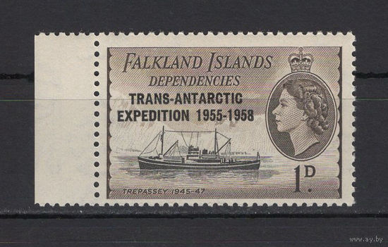 Фолкленды /Falkland Islands 1956** 1d Корабль надпечатка Транс-антарктическая экспедиция Mi#34
