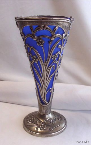 Салфетница Ваза для салфеток с синей вставкой Серебрение