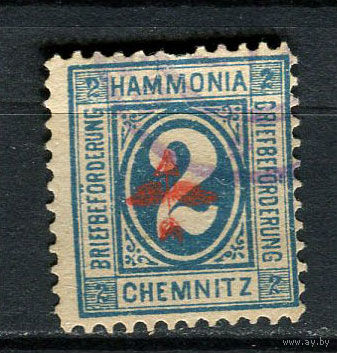 Германия - Хемниц - Местные марки - 1887 - Надпечатка (красн.) Стрела на 2Pf - [Mi.19bii] - 1 марка. Гашеная.  (Лот 102CS)