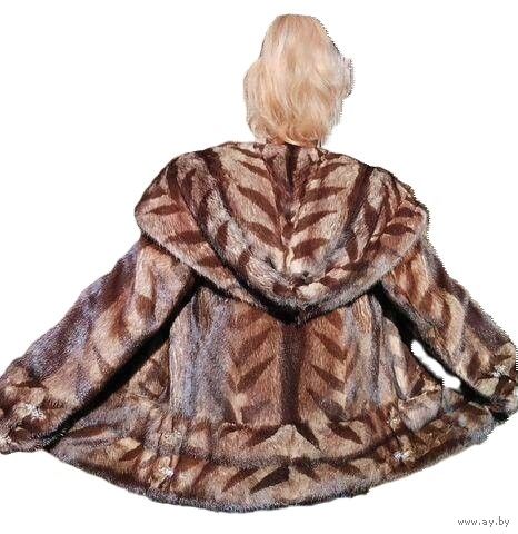 ШУБА НОРКОВАЯ С КАПЮШОНОМ "КОБРА". ТРАФАРЕТНЫЙ ОКРАС. Длина - 74 см.Р-р 46 - 48