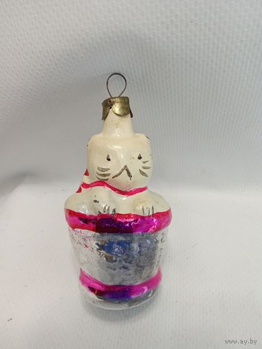 Ёлочная игрушка Кот в корзинке Котенок СССР