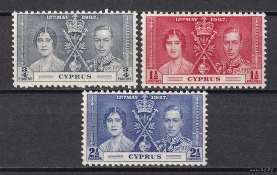 57.BrKS. Великобритания. Колонии.  Кипр. Коронация Георга VI и Елизаветы. 1937 г. Полная серия. Mi.##133-135. MNH.