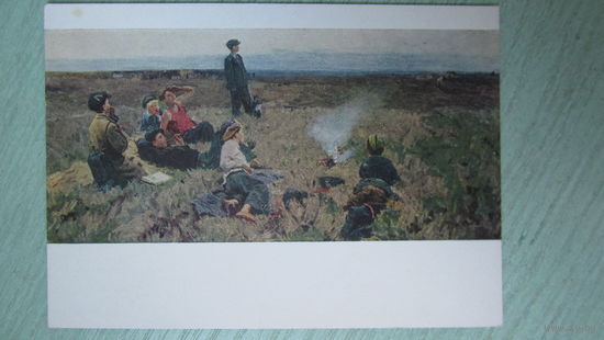 1955. Авиация. Соцреализм. Ткачев. В поле. Самолеты летят