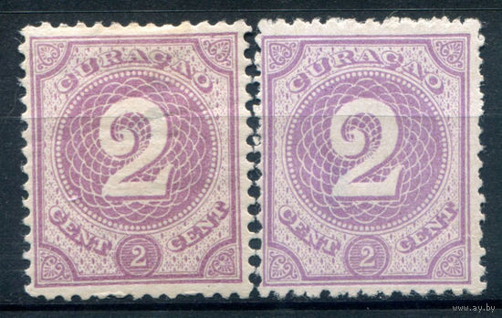 Нидерландские колонии - Кюрасао - 1889/91г. - цифры, разновидность цвета, 2 с - 2 марки - MH, чистая, без клея с маленькой точкой-утончением в центре [Mi 20]. #3-WB-89-A-1