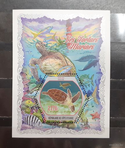 Кот-Д`Ивуар. 2018 год. Фауна. Рептилии. Черепахи (блок) (1110)