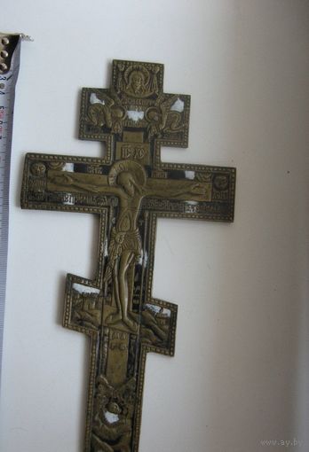 18 -19 век КРЕСТ РАСПЯТИЕ КИОТНЫЙ . 30 см . ЭМАЛИ . НАСТОЯЩИЙ!