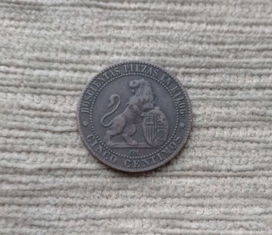 Werty71 Испания 5 сентимо 1870 Лев