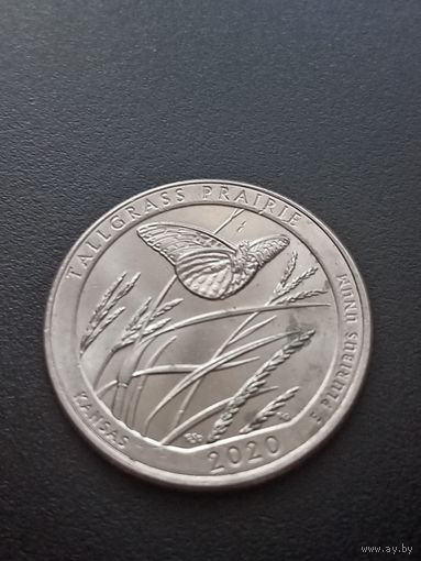 США 25 центов 2020 г.D - Национальный заказник Таллграсс Прейри. Канзас