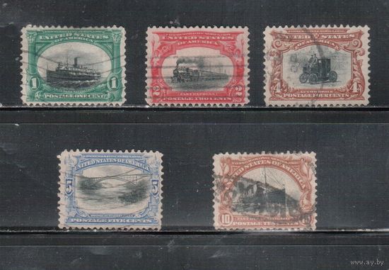 США-1901, (Скотт.294-299), гаш.   , Пан-Американская Выставка , Корабли, Паровоз