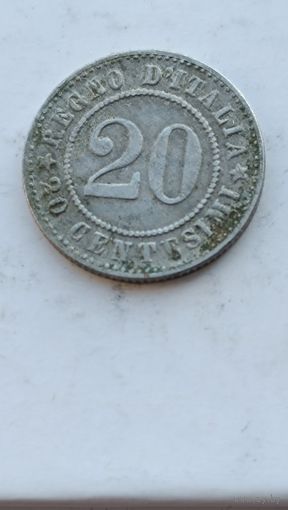 20 чентезимо 1894 года Италия. Король Умберто I (1878 - 1900). Монета не чищена. 1426