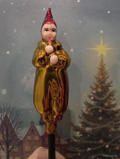 Елочная игрушка клоун с дудочкой