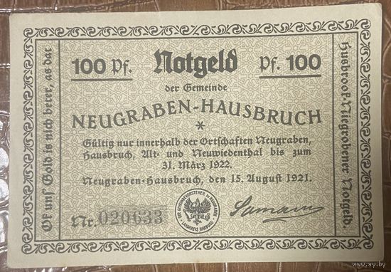 Нотгельд 100 пфеннигов 1921 год. Нойграбен-Хаусбрух. Веймарская республика