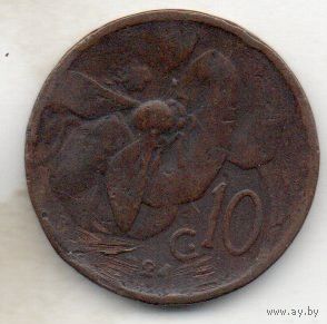 КОРОЛЕВСТВО ИТАЛИЯ. 10 ЧЕНТЕЗИМО 1924. ФАУНА. ПЧЕЛА НА ЦВЕТКЕ.