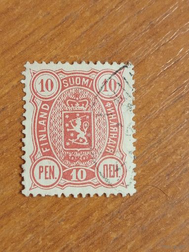 1889 Царская Россия Великое княжество Финляндское Мих 29 красная зуб 14 на 13 герб (3-2)