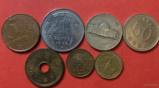 Весь мир без Европы, 7 разных монет из 7 стран - 4