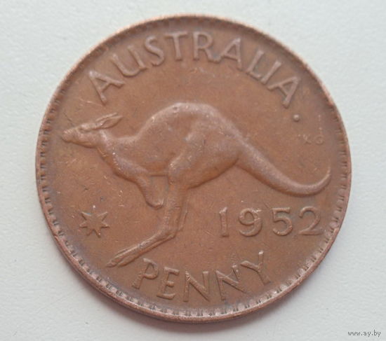 Австралия 1 пенни 1952 год король Георг VI без надписи  IND: IMP: кенгуру точка после AUSTRALIA.