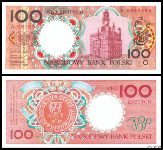 [КОПИЯ] Польша 100 злотых 1990г. (не выпущенные), водяной знак