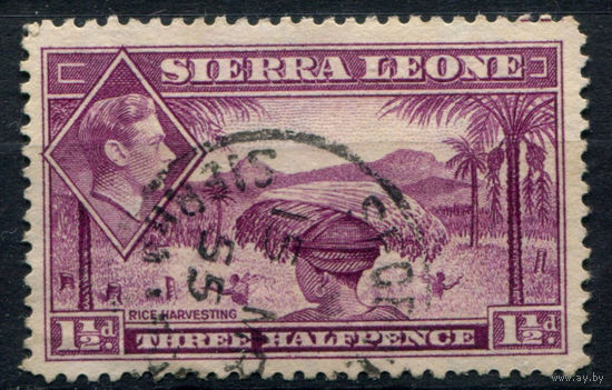 Британские колонии - Сьерра-Леоне - 1938/44г. - король Георг VI, сбор риса 1 1/2 P - 1 марка - гашёная. Без МЦ!