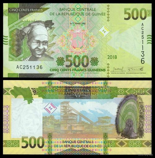 Гвинея 500 франков образца 2018 года UNC pw52