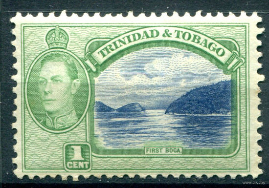 Британские колонии - Тринидад и Тобаго - 1938/44г. - ландшафты, архитектура, король Георг VI, 1 с - 1 марка - MNH, есть жёлтые пятнышки на перфорации [Mi 131]. #4-B5-136-A-1