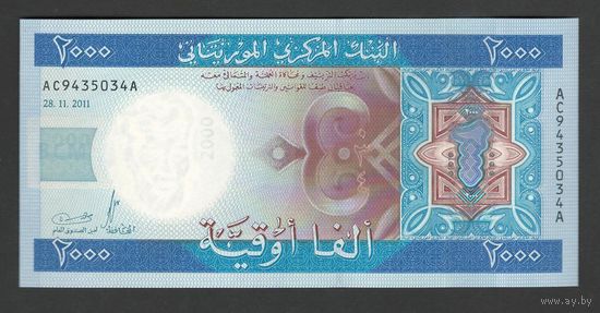 Мавритания 2000 угий 2011 года. Тема - Лодки, корабли. Тип Р-20. Состояние UNC!