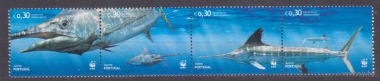 2004 Португалия Азорские острова 502-505strip Морская фауна - Акулы Блауэр Марлин 3,00 евро