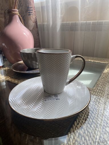 Кружка, чашка и тарелка для десертов новые.