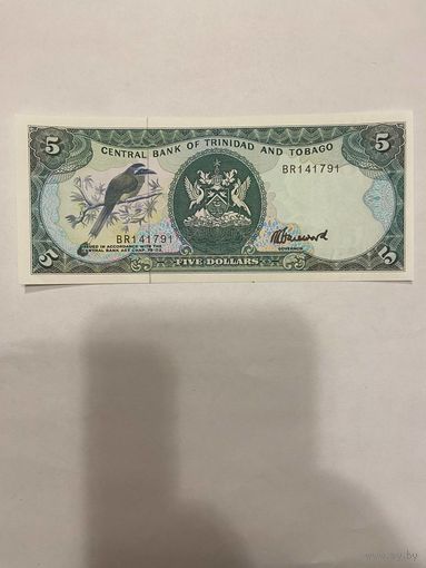 Тринидад и Тобаго 5 долларов 1985 "Синешапочный момот" Птицы-0901