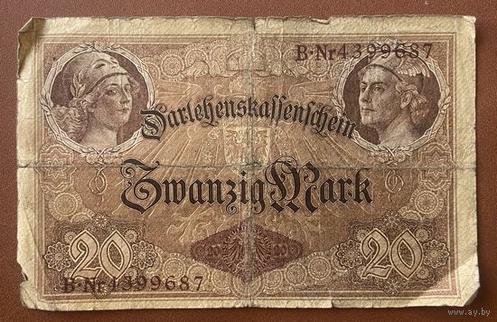 Банкнота 20 марок 1914 год. Германская империя.