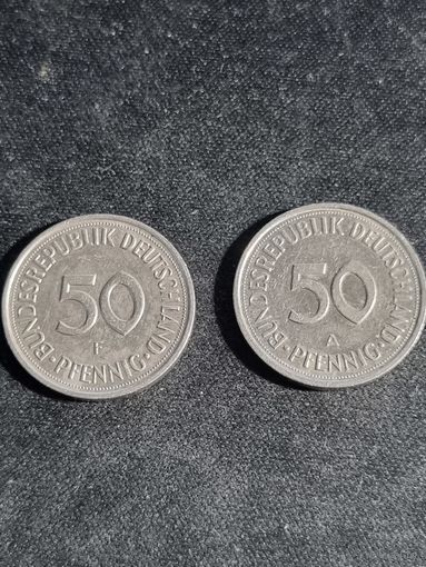 Германия Лот 50 пфеннигов 1990  2 шт F A