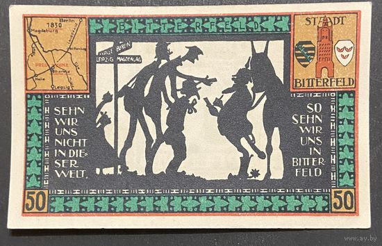 Нотгельд 50 пфеннигов 1921 год. Биттерфельд,. Веймарская республика