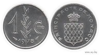 Княжество Монако. 1 сантим 1978. UNC. Редкая.