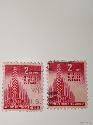 США 1943 Пальмовая ветвь, символизирующая мир, на фоне мечей, символизирующих победу.