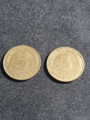 ФРГ 5 пфеннигов 1988 1989 F G