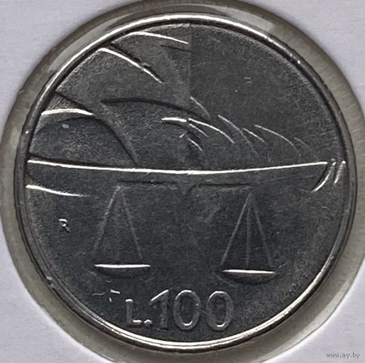 Сан-Марино 100 лир 1990 г. Шестнадцать веков истории. В холдере