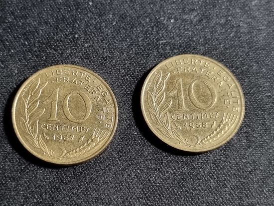 ФРАНЦИЯ 10 сантимов 1987 и 1988  Лот