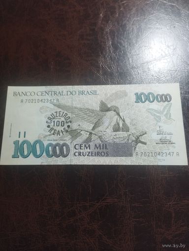 Бразилия 100 крузеиро на 100000 крузеиро образца 1993 года AUNC p238