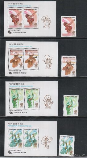 Корея Южная-1987,(Мих.1541-1544,Бл.537-540) **, Спорт, ОИ-1988 в Сеуле, (полная серия)