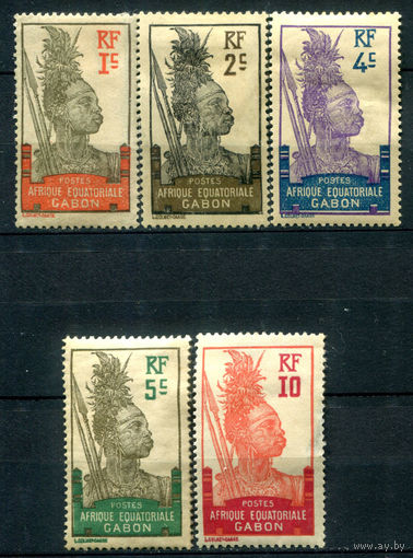 Французские колонии - Габон - 1910/22г. - воин - 5 марок - MH, чистые, без клея, последняя марка с небольшим утончением справа. #4-W1-125-A-1