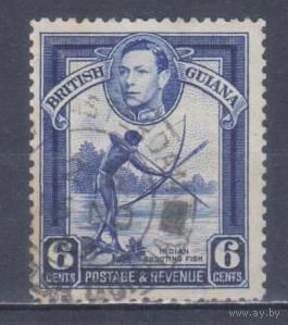 [1710] Британские колонии. Британская Гвиана 1938. Георг VI.Индеец с луком. Гашеная марка.