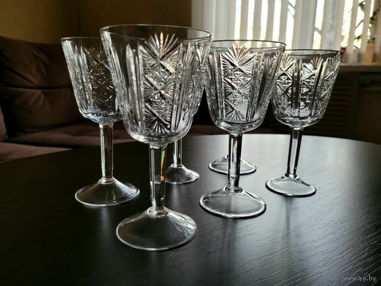 Большие бокалы, хрусталь, алмазная грань, 6 шт.