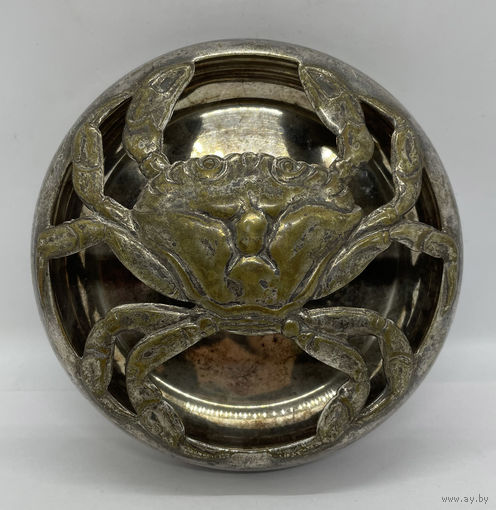 Старинная пепельница КРАБ. Посеребрение. Англия