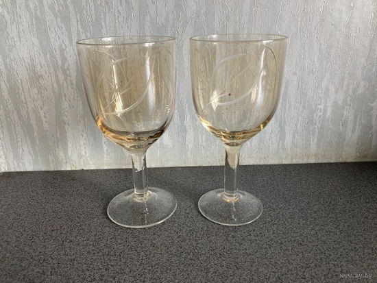 Пара бокалов СССР 60е годы/ желтое стекло, резьба