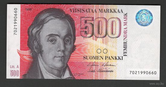 Финляндия 500 марок 1986 года. Litt. A. Тип Р-120. Состояние UNC