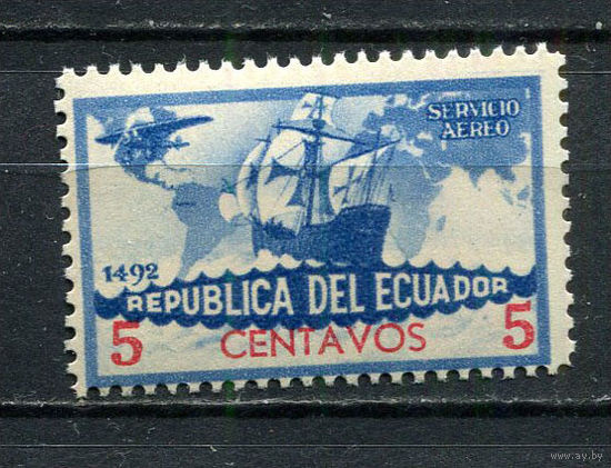 Эквадор - 1935 - Парусник Колумба и самолет 5C (авиамарка) - [Mi.341] - 1 марка. MNH.  (Лот 64HA)-T4P46