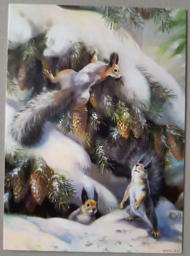 Белки. Юлия Неприятель. Авторская открытка, глянец