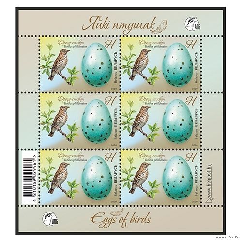 Беларусь 2020г Малый лист MNH  "Певчий дрозд"